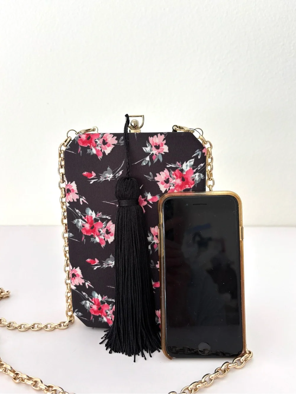 White House Black Market Black Floral Box Clutch Crossbody Bag NWT